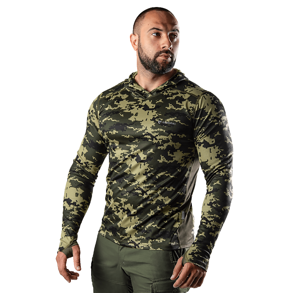 Лонгслів з каптуром Chiton Air Hood Pixel Green, фото 1