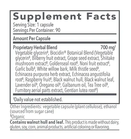 BIOCIDIN® CAPSULES Суміш рослинних екстрактів та ефірних олій Біосидин, 90капс., MFG 03/2024+ 2 роки, фото 2