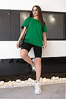 Спортивний літній жіночий костюм футболку в яскраві кольори і чорні велосипеди в рубчик