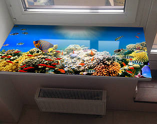 Покриття для підвіконня, м'яке скло з фотодруком Дно з морськими мешканцями, 35 х 100 см, ПО-tx410