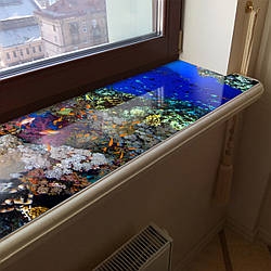 Покриття для підвіконня, м'яке скло з фотодруком Коралове дно, 35 х 100 см, ПО-tx412