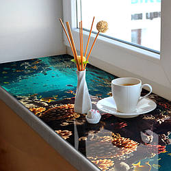 Покриття для підвіконня, м'яке скло з фотодруком Морська фауна, 35 х 100 см, ПО-tx413