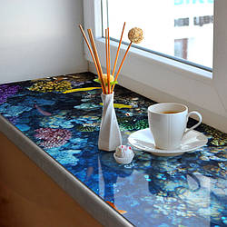 Покриття для підвіконня, м'яке скло з фотодруком Барвисте дно океану, 35 х 100 см, ПО-tx415