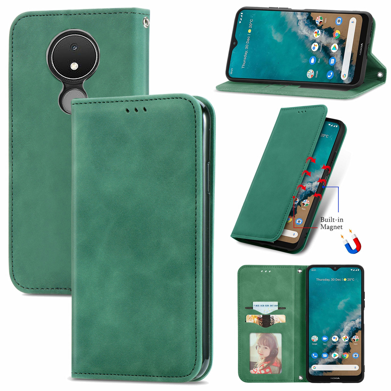 Чохол-книжка Skin Feel Leather Wallet для Nokia C21 Green, фото 1