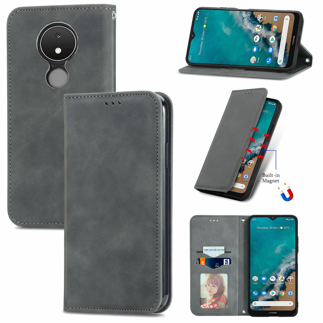 Чохол-книжка Skin Feel Leather Wallet для Nokia C21 Grey, фото 1