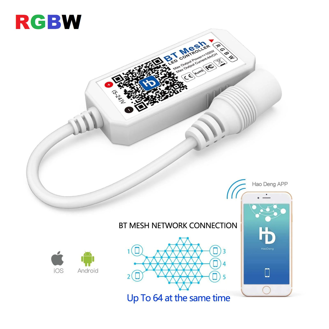 RGBW Bluetooth контролер BT Mesh LEDTech 5-24v 100W для багатобарвної світлодіодної стрічки, фото 1