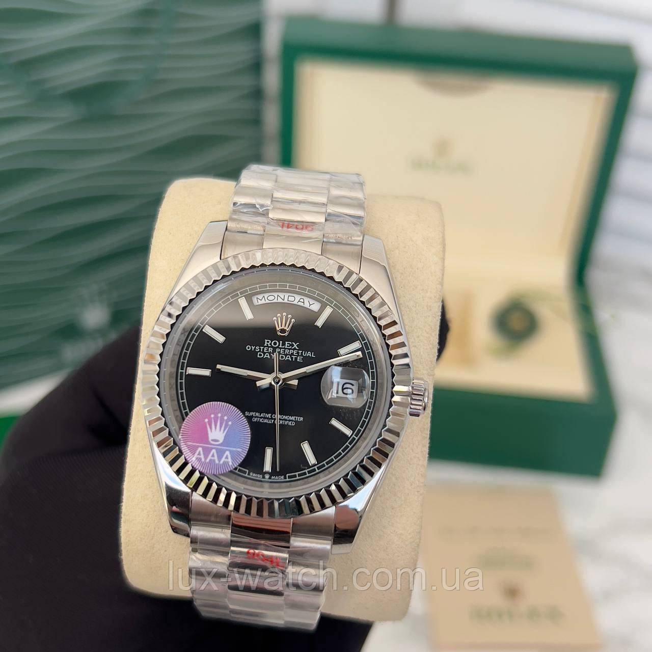 Годинник наручний Rolex Day — Date Oyster Perpetual Silver-Black