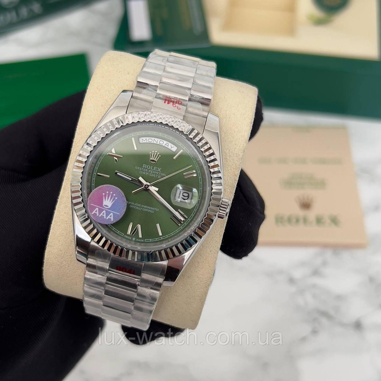 Наручний годинник Rolex Day — Date Oyster Perpetual Silver- Green