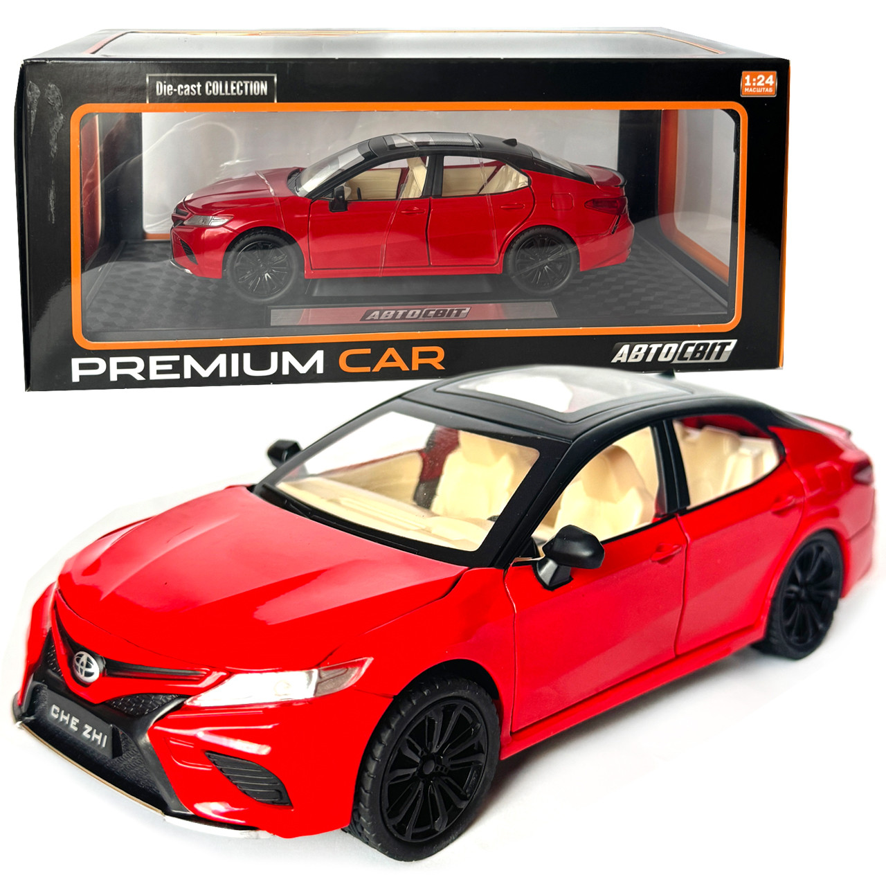Машинка металева Toyota Camry Sport 2018 Тойота Камрі 1:24 червона світло звук відкриваються двері баг капот резинові колеса, фото 1