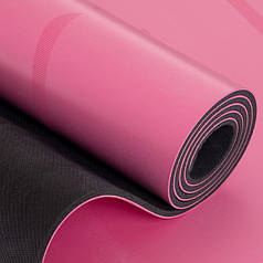 Килимок для йоги Record 183x68x0,5см для занять фітнесом і йогою з розміткою. Рожевий