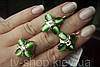 Комплект зі срібла сережки + кільце, вставка зелений улексит,р.18, фото 3