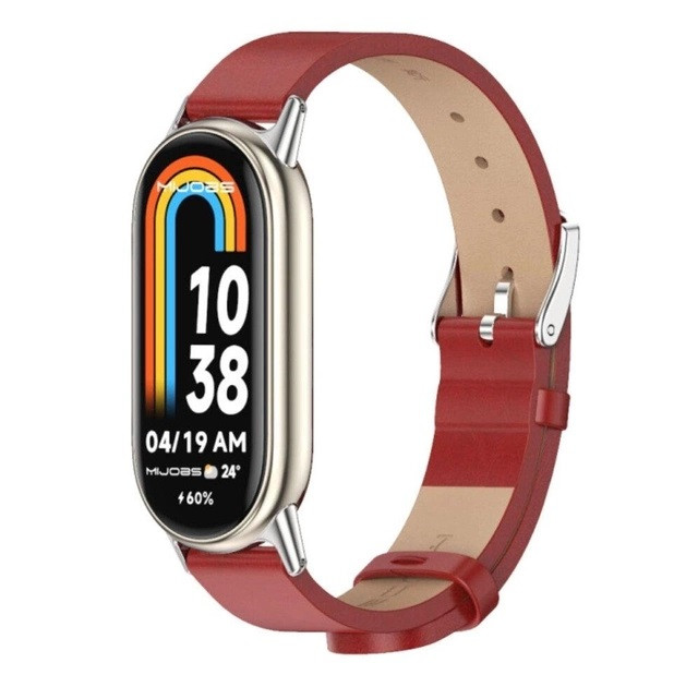 Шкіряний ремінець для фітнес браслета Xiaomi Mi Band 5 и 6 Type B червоний, тримач - золотистий