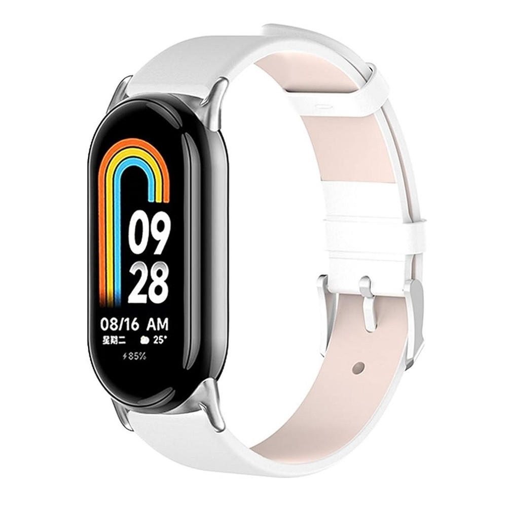 Шкіряний ремінець для фітнес браслета Xiaomi Mi Band 8 і 9 Type B білий, тримач - сріблястий