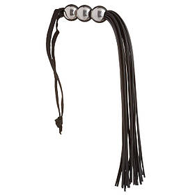 Флоггер (плетка) чорний зі щільною локшиною та трьома металевими кулями 19 см