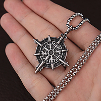 Подвеска-оберег в скандинавском стиле «Вегвизир - рунический компас» 47.3*36.8 мм [X000320] Viking
