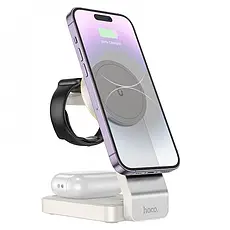 Бездротова зарядна станція 3 в 1 Hoco CQ3 15W для iPhone 12-15/AirPods/Apple Watch | MagSafe | Fast Charger | Milky White |