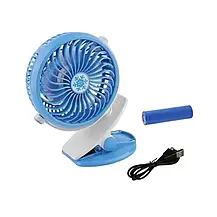 Міні вентилятор USB Mini Fan Синій, акумуляторний вентилятор на прищіпки 360 градусів розпилювач води, фото 3