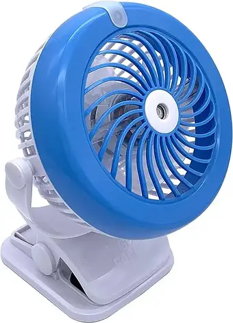 Міні вентилятор USB Mini Fan Синій, акумуляторний вентилятор на прищіпки 360 градусів розпилювач води, фото 1