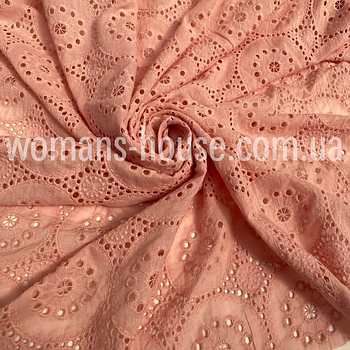 Тканина Батист вишивка прошва бавовна великий кружечок Персиковий