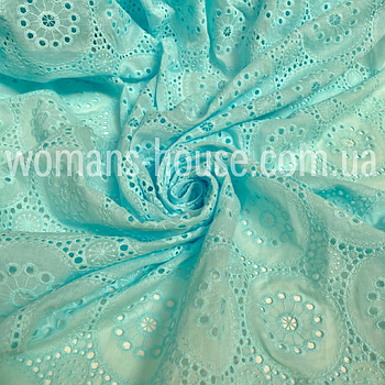 Тканина Батист вишивка прошва бавовна великий кружечок М'ятний