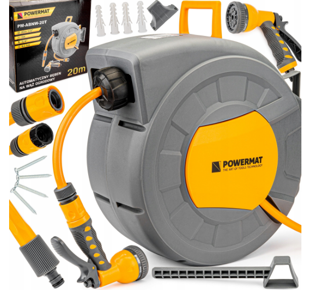 Шланг для поливу на котушці 1/2" 20 м Powermat Котушки для шланга поливного настінні
