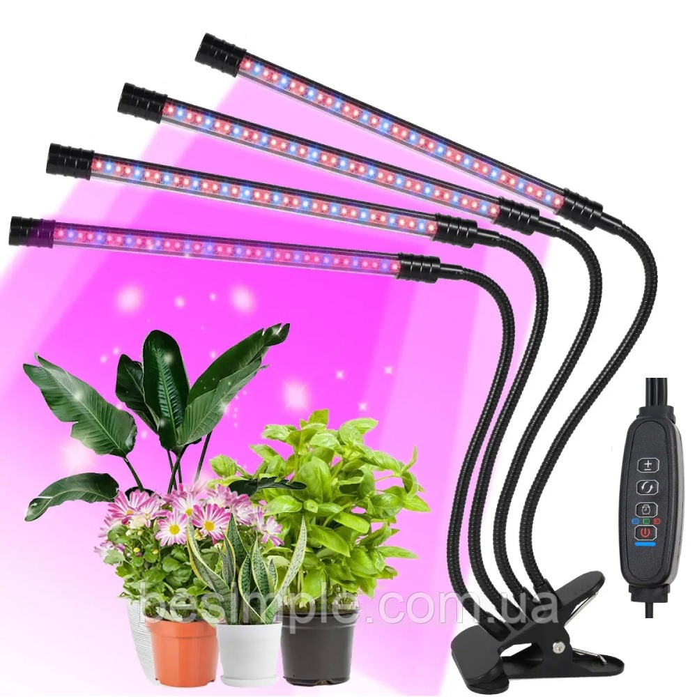Гнучка світлодіодна фітолампа для рослин 4 головки, 40Вт / Настільна фітолампа, фото 1