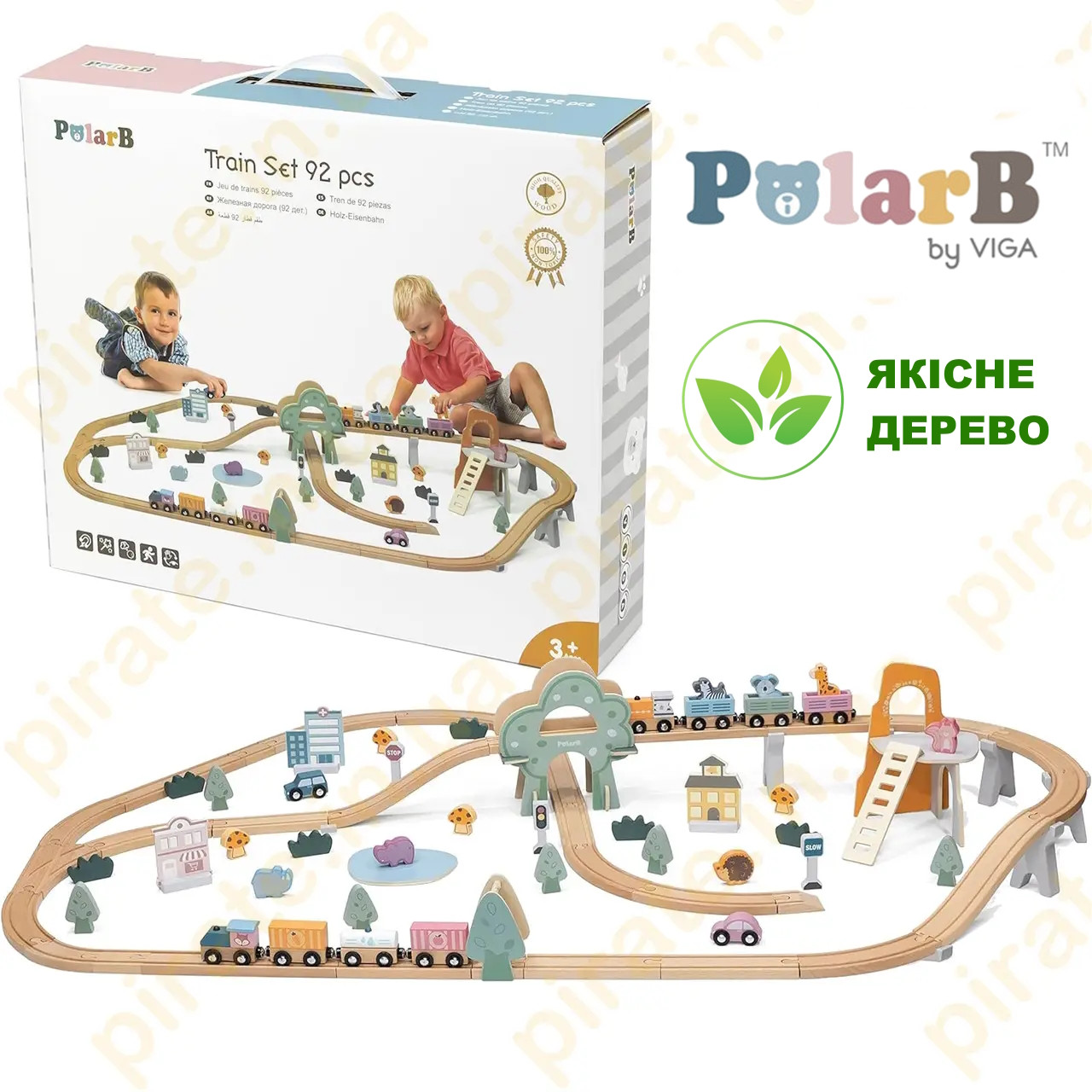 Дерев'яна дитяча залізниця Viga Toys PolarB 90 деталей (44067) (іграшкова залізна дорога з дерева)