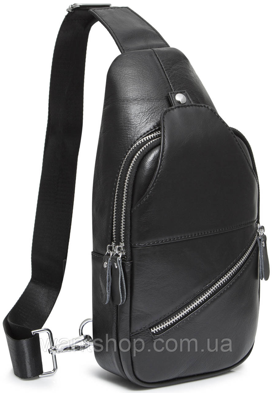 Чоловіча сумка-слінг шкіряна Tiding Bag Чорна —6977