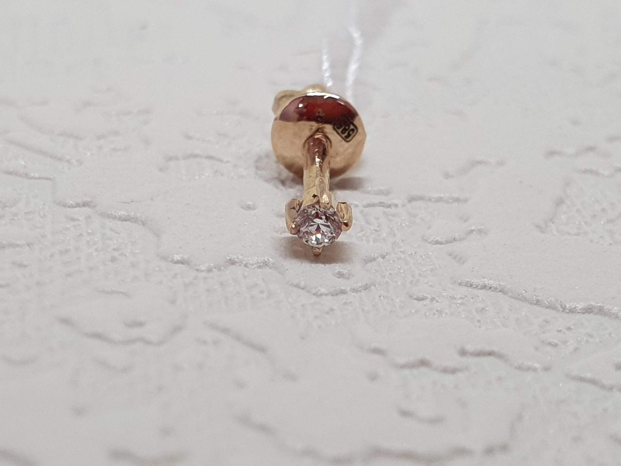 Золота моносережка-пуссета з фіанітом. 21711101.5, фото 1