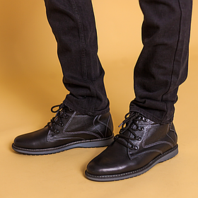 Черевики чоловічі зимові з натуральної чорної шкіри «Style Shoes»