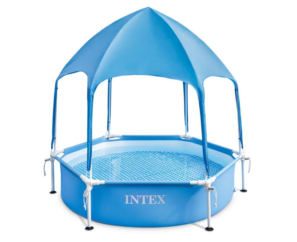Дитячий каркасний круглий басейн Intex 28209 , (183 х 183 х 38), об'єм: 700 л., тент-парасолька з душем)