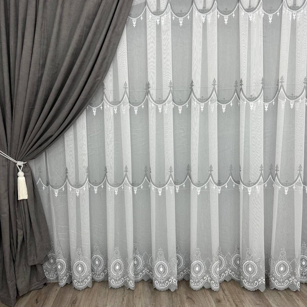 Бамбукова тюль №5065 у вітальню, спальню на відріз сіра