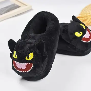 Капці кігуруми іграшки Kigurumi Беззубик Дитячі Домашні кімнатні Чорні Плюшеві 36-42