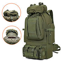 Великий Військовий Рюкзак тактичний, 80 літрів, хакі, 80 х 39 х 22 см, з додатковим підсумком (17х40х10 см)