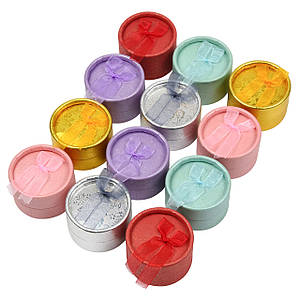 Коробочка кругла різнобарвна картонна з бантом під кільце розмір 5 Х 5 см висота 3,5 см 24 штуки в пакованні