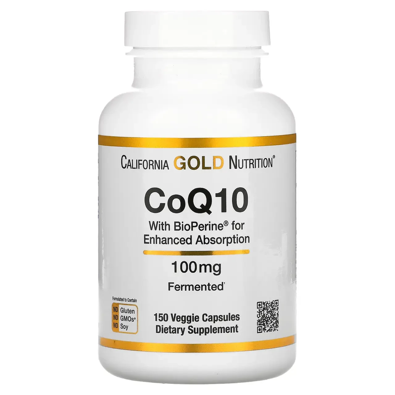 California Gold Nutrition, коензим Q10 з екстрактом BioPerine, 100 мг, 150 рослинних капсул, фото 1