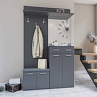 Сучасний невеликий вузький передпокій з м'яким сидінням, дзеркалом і тумбою для взуття в коридор 120 см Армаріо