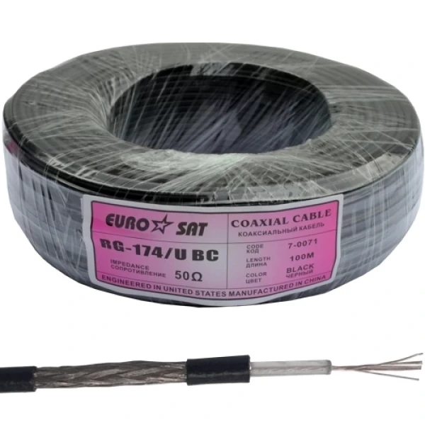 Кабель RG-174/U,(7x0.16TСU+1.6PE+64х0,12TCU), діам-2,8мм, чорний ...