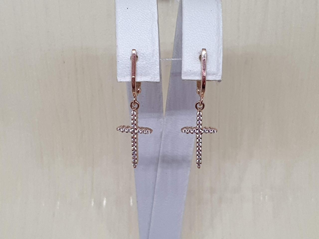 Золоті сережки Хрестики з фіанітами. 21115101