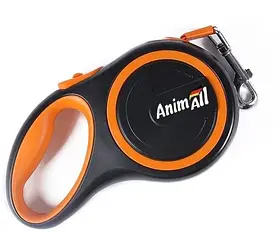 Рулетка-повідець для собак AnimAll Жовтогарячо-чорний до 15 кг 3м