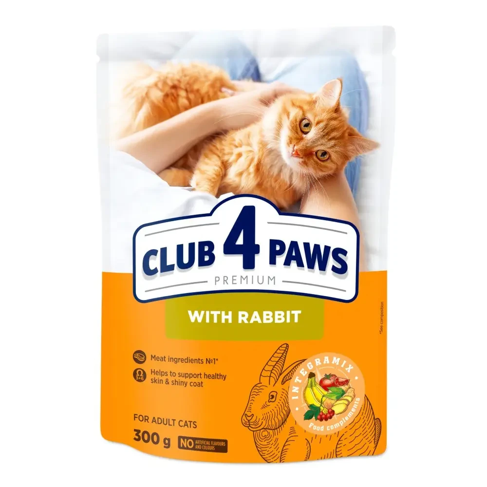 Клуб 4 лапи сухий корм для дорослих кішок з кроликом Club 4 Paws Premium With Rabbit 0,3 кг