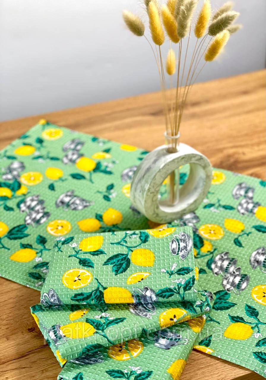 Рушники вафельні "Лимон" Узбекистан 55х36 см (комплект 4шт)