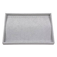 Ювелірний планшет із гачками горизонтальний під браслети та ланцюжки розмір 35х24х4 см 20 гачків сірий велюр