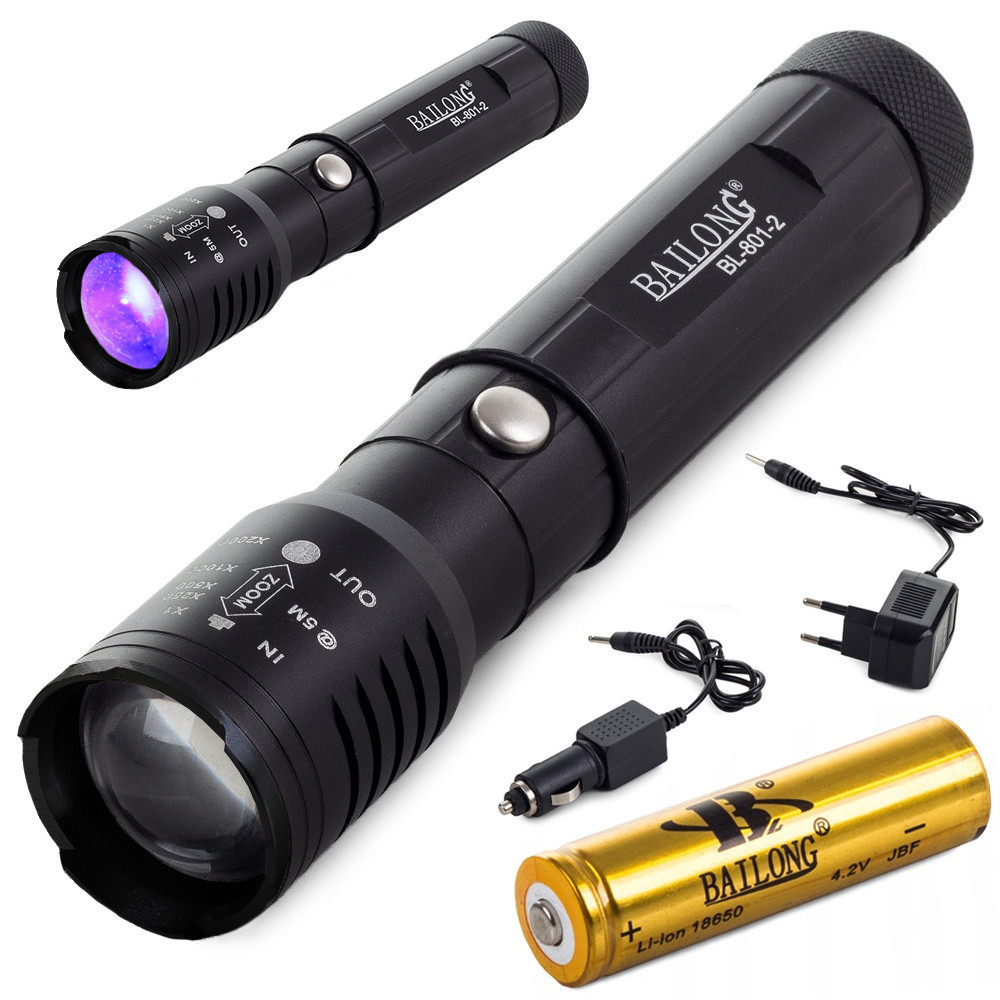Тактичний ліхтарик Bailong Zoom CREE XP-E Q5 UV LED