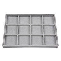 Ювелірний планшет під годинник і браслети та прикраси сірої оксамитової довжини 35 ширина 24 см 12 комірок Premium