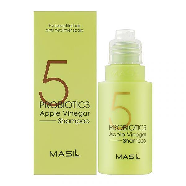 М'який безсульфатний шампунь із пробіотиками та яблучним оцтом Masil 5 Probiotics Apple Vinegar Shampoo, 50 мл (8809744061467)