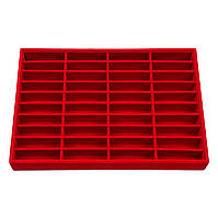Планшет горизонтальний під браслети жорсткі замкнуті 4 ряди 40 комірок розмір 25х35 см комірка 8 см червоний велюр