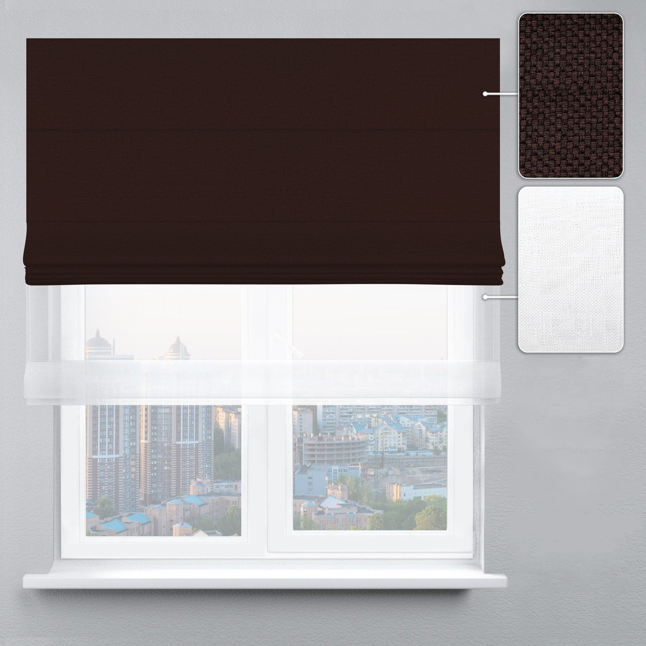 Римська штора Рогожка Дiмаут шоколад та Тюль, фото 1