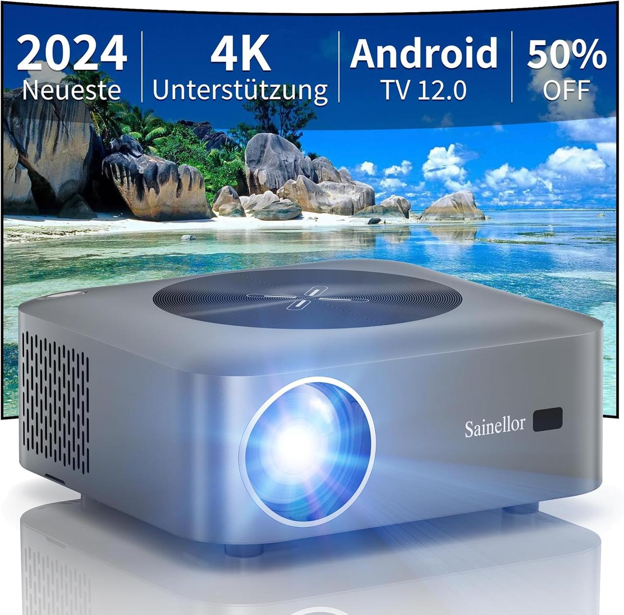 Проектор Sainellor 4K Android 12.0 OS 4 ГБ ОЗУ 32 ГБ ПЗУ Проектор Маленький електричний фокус Міні-проектор WiFi 6 та Bluetooth