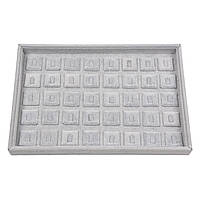 Планшет горизонтальний під індивідуальні кільця 40 штук сірий велюровий розмір 35Х25х3 см